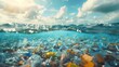 An ocean of garbage. Plastic garbage on the ocean floor. Environmental pollution concept.
