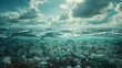 An ocean of garbage. Plastic garbage on the ocean floor. Environmental pollution concept.