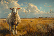 A painting of a sheep standing in a field