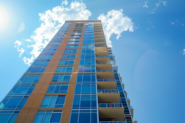 Sticker - A very tall highrise building with countless windows stretching up into the sky, A high-rise apartment building with state-of-the-art amenities