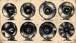 Collection of Vintage Megaphones on Aged Background for Retro Communication