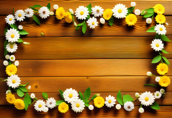 Wall Mural - A wooden frame filled with white flowers and foliage