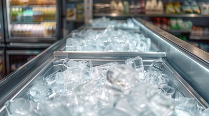 Poster - A refrigerator in a supermarket filled with ice. Generative AI.
