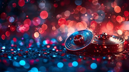 Poster - This abstract background features bokeh lights in red and blue colors.