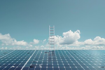 Aufkleber - A ladder positioned in the middle of a solar panel array for maintenance or inspection purposes, A ladder leaning against a solar panel array with missing panels