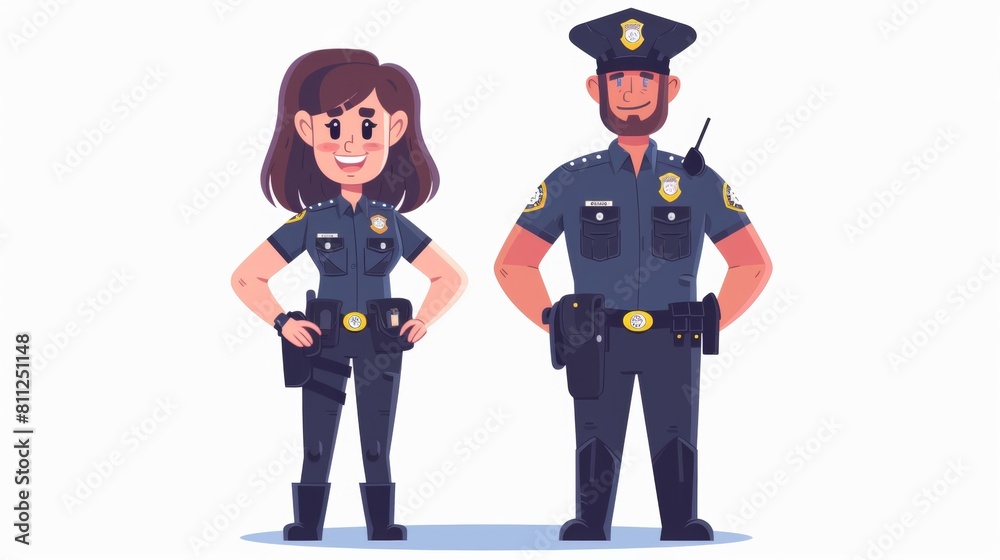 Vector illustration of cute cartoon male and female police officer ...