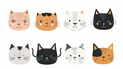 Poster - Flat Vector illustration of cute cat. Collection sets