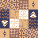 Fototapeta Przestrzenne - retro vintage ikat mexican ethnic aztec tribal acient batik pattern seamless background for fashion fabric and textile, 2d illustration