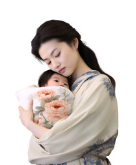 Wall Mural - Woman holding a child wants to be happy on transparent background PNG