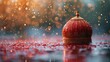 Rabi Awwal Celebration with Traditional Red Cap on Water in Grungy, Blurred Bokeh Background
