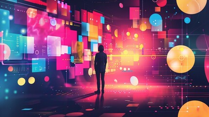 Wall Mural - An abstract representation of digital transformation in the corporate world, showcasing the integration of advanced technology to revolutionize business processes and drive change.