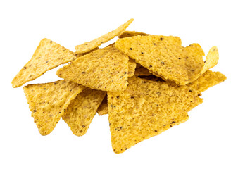 Wall Mural - the pile of tortilla nachos chips, Mexican Triangle Corn Chips, isolated on a transparent background, grunge textured graphic element