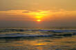 Panoramic beach landscape and golden sunset sky