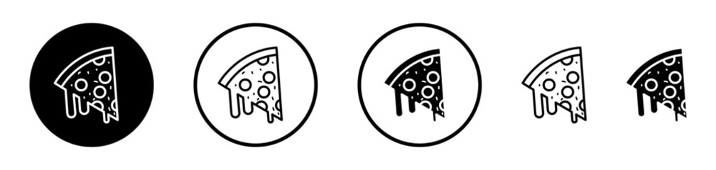 Pizzeria Slice Icon Set. Topped Mushroom and Cheese Pizza Vector Symbol.