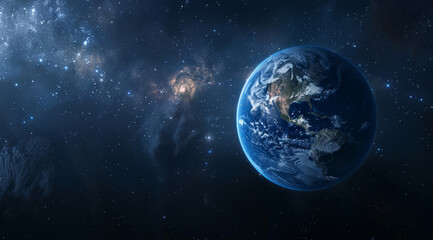 Wall Mural - universe, space and earth in orbit with dark background of galaxy for adventure, exploration or fant