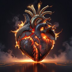 3d Human Heart Best smoke and light colors 3d illustration, isolated on black background