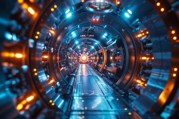 Poster - A high-tech, illuminated tunnel, seemingly futuristic or science-fiction inspired, exuding a sense of advanced technology and endless possibility
