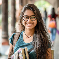 college girl standing at college campus