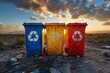 Recycle bins with symbol in a polluted area