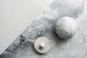 Poster - Two smooth marble balls placed on a flat surface, A minimalist marble design with clean lines and a monochromatic color scheme