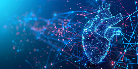 Wall Mural - Digital Heart Concept, Futuristic Healthcare Technology and Data Network Visualization, neon banner.