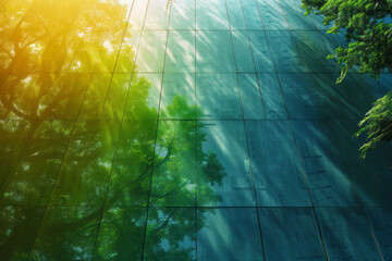 Fototapete - Presentation slides for an eco-friendly project proposal, with a green gradient that reinforces the theme,