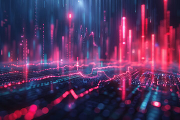 Poster - Futuristic holographic display of a rising stock market graph, with digital data points floating,