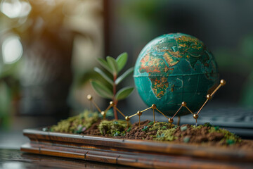 Poster - Graph line ascending over a globe, symbolizing international business expansion,