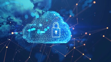 Aufkleber - Cloud with a padlock icon surrounded by digital technology data connection on dark blue background.