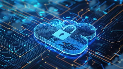 Aufkleber - Cloud computing technology internet on Converging point of circuit with Abstract blue background.