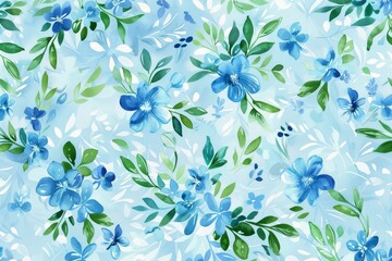 Poster - blue and green floral pattern blooming on a clean white canvas, a playful interpretation of a blue f