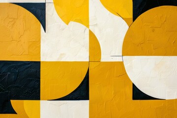 Poster - playful mix of geometric shapes in yellow and black hues, a playful mix of geometric shapes in vario