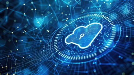 Aufkleber - The cloud with a padlock icon the security system lock on a virtual screen on dark blue background.