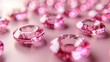   Pink diamonds on a pink countertop with many diamond-shaped reflections
