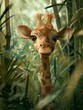 Whimsical Giraffe Gazes Curiously from Lush Jungle Foliage in Conceptual Children's Book