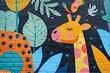 Whimsical Wildlife-Themed Street Art Mural Promoting Local Conservation Initiatives with Vibrant Pointillist Details