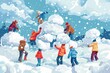 A Group Of Friends Building A Snow Fort And Having A Snowball Fight