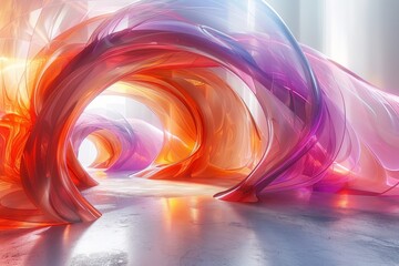 Poster - An abstract rendering of a tunnel with colorful, twisted swirls creating a dynamic and artistic effect