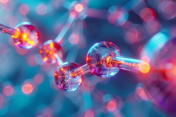 Poster - A highly detailed, futuristic representation of neon-lit molecules, highlighting the concept of advanced science and technology