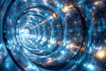 Poster - An image of a futuristic tunnel with a shiny metallic surface that conveys a sense of advanced technology