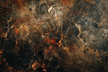 Poster - A close-up view of a rustic and earthy brown and black marble textured background, A rustic and earthy marble background with warm tones and rough veins