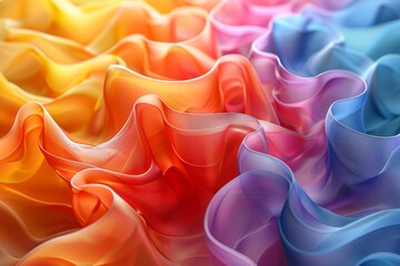Poster - A digitally created artwork mimicking the delicate folds of multicolored silk in shades orange, red, and blue