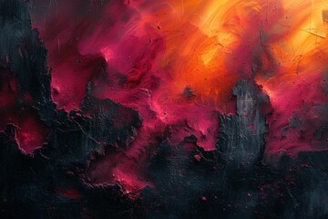 Poster - This image showcases a textured abstract painting with dynamic reds and dark accents, reflecting a bold and emotional expression