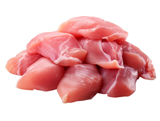 Pieces of raw chicken meat isolated on transparent background