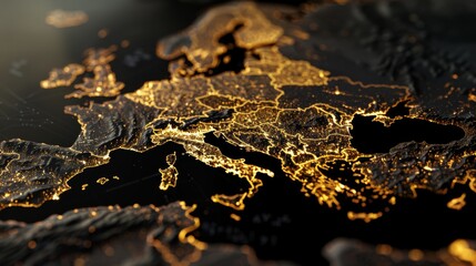 Wall Mural - map of Europe, black and gold colors