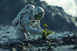 Astronaut Cultivating Plant on Desert Landscape