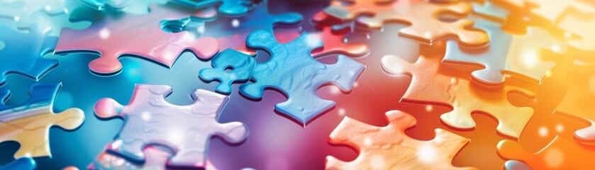 Wall Mural - design a banner with a header showcasing connecting jigsaw puzzle pieces and ample copy space