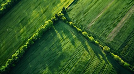 Wall Mural - Agricultural landscape with lush green fields, scenic view from above, nature in agro culture