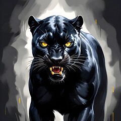 Wall Mural - An angry puma in an artistic background