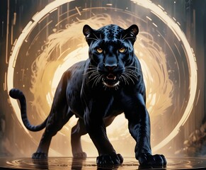 Wall Mural - An angry puma in an artistic background